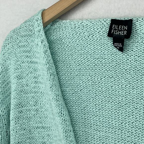 EILEEN FISHER Sweater M Cotton Tape Yarn Cardigan On Button Green HK VTG - Picture 8 of 16